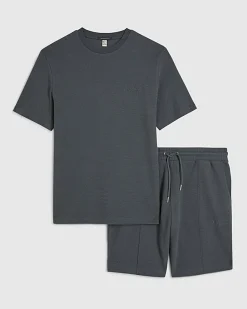 Grey Slim Fit Textured T-Shirt & Short Set