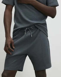 Grey Slim Fit Textured T-Shirt & Short Set