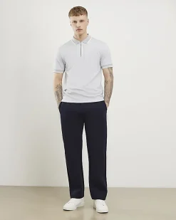 Grey Slim Fit Textured Zip Tipped Polo Shirt