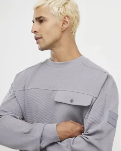 Grey Slim Fit Waffle Pocket Sweatshirt