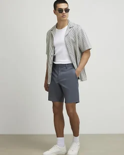 Grey Slim Longer Length Stretch Chino Shorts