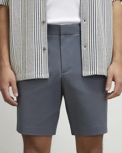 Grey Slim Longer Length Stretch Chino Shorts