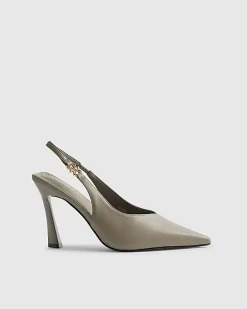 Grey Slingback Logo Court Heels