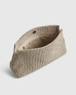 Grey Suede Squared Weave Clutch Bag