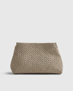Grey Suede Squared Weave Clutch Bag