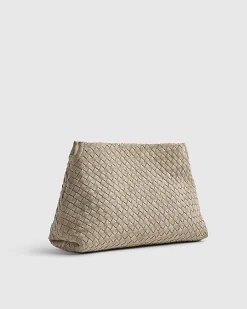 Grey Suede Squared Weave Clutch Bag
