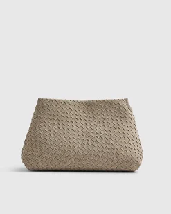 Grey Suede Squared Weave Clutch Bag