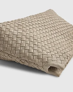 Grey Suede Squared Weave Clutch Bag
