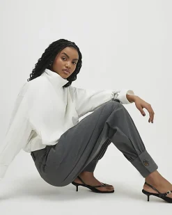 Grey Tailored Barrel Leg Trousers