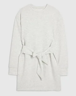 Grey Tie Front Mini Sweatshirt Dress