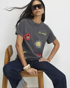 Grey Washed Quirky Trim T-Shirt