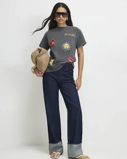 Grey Washed Quirky Trim T-Shirt