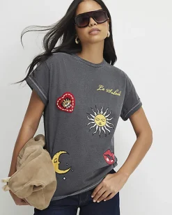 Grey Washed Quirky Trim T-Shirt