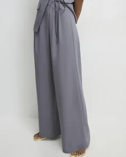 Grey Wrap Detail Wide Leg Trousers