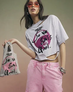 Grey Year Zero Embellished Crop T-Shirt