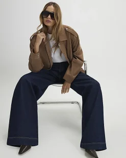 Indigo Mid Rise Cargo Wide Leg Baggy Jeans