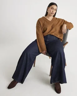 Indigo Mid Rise Tailored Baggy Wide Leg Jeans