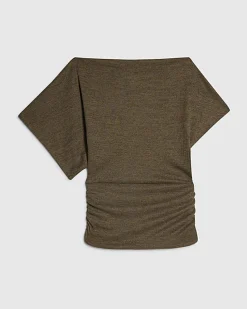 Khaki Banded Hem Drape Top