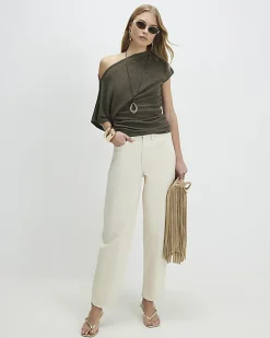 Khaki Banded Hem Drape Top
