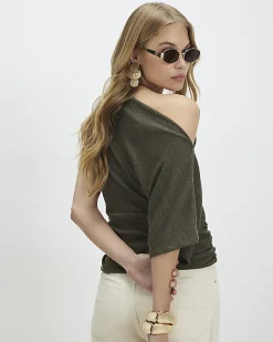 Khaki Banded Hem Drape Top