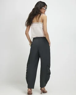 Khaki Barrel Leg Trousers