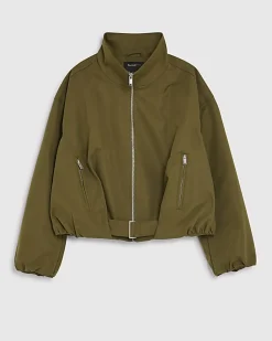Khaki Belted Bubble Hem Jacket