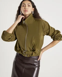 Khaki Belted Bubble Hem Jacket