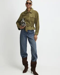 Khaki Belted Faux Suede Belted Jacket