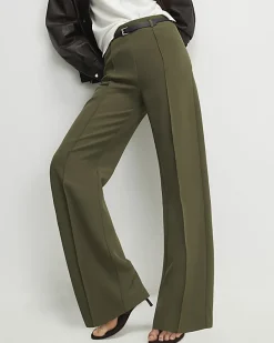 Khaki Belted Straight Leg Trousers