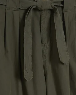 Khaki Belted Wide Leg Poplin Trousers