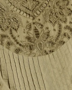Khaki Cutwork Ruffle Blouse