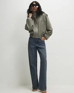 Khaki Faux Suede Shoulder Detail Jacket