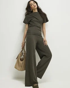 Khaki Glitter Wide Leg Trousers