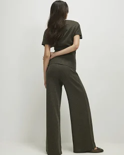 Khaki Glitter Wide Leg Trousers