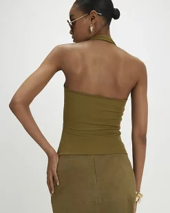 Khaki Halter Neck Tank Top