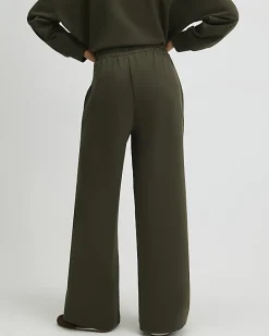 Khaki Jersey Tailored Wide Leg Trousers