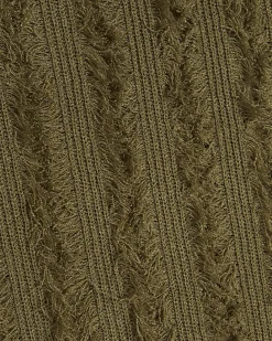 Khaki Knitted Fringed Midi Skirt