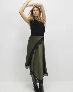 Khaki Lace Hybrid Drape Maxi Dress