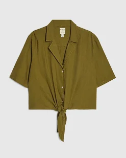 Khaki Linen Blend Short Sleeve Shirt