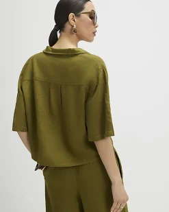 Khaki Linen Blend Short Sleeve Shirt