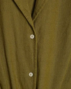 Khaki Linen Blend Short Sleeve Shirt