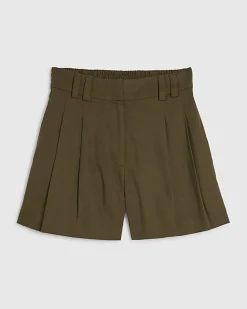 Khaki Linen Blend Tailored Shorts