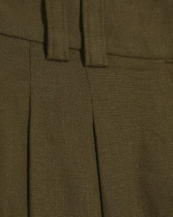 Khaki Linen Blend Tailored Shorts