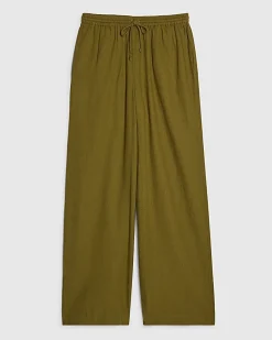 Khaki Linen Blend Wide Leg Trousers