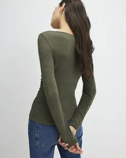 Khaki Long Sleeve Drape Layered Top