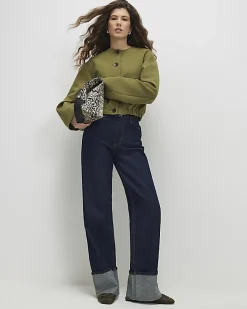 Khaki Long Sleeve Pocket Detail Bomber Jacket