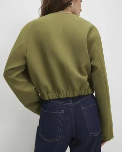 Khaki Long Sleeve Pocket Detail Bomber Jacket