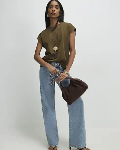 Khaki Loose Fit Short Sleeve Top