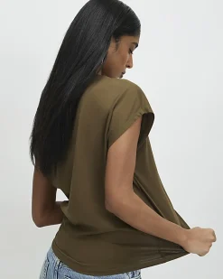 Khaki Loose Fit Short Sleeve Top