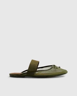 Khaki Mesh Backless Flat Ballet Pumps